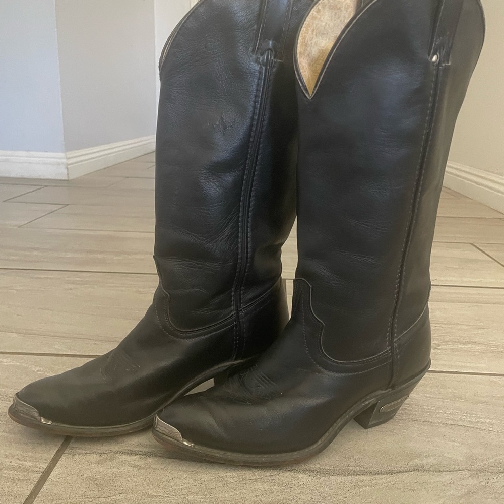 Black Leather Women's Cowboy Boots